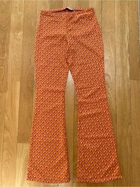 Zara Orange Geometric Print Flare Pants